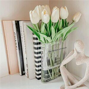 Clear Acrylic Book Vase Bookshelf Flower Holder Modern Home Office Decor
